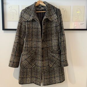 DKNY Plaid Wool Blend Coat